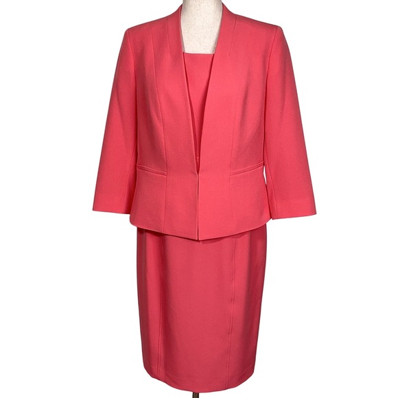 Kasper Suit Set Coral Pink Women Jacket 10 Dress 8 Career‎ Elegant 2pc Set - Picture 1 of 16